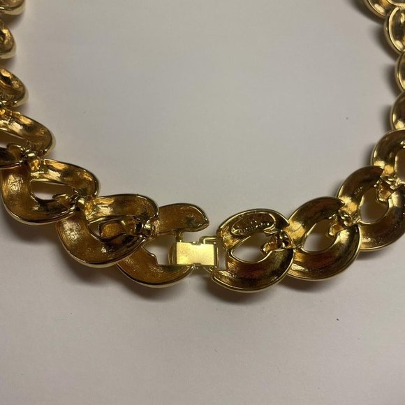 Signed Maxine Denker Wide Chunky Statement Necklace Gold Tone Chain - Picture 6 of 10